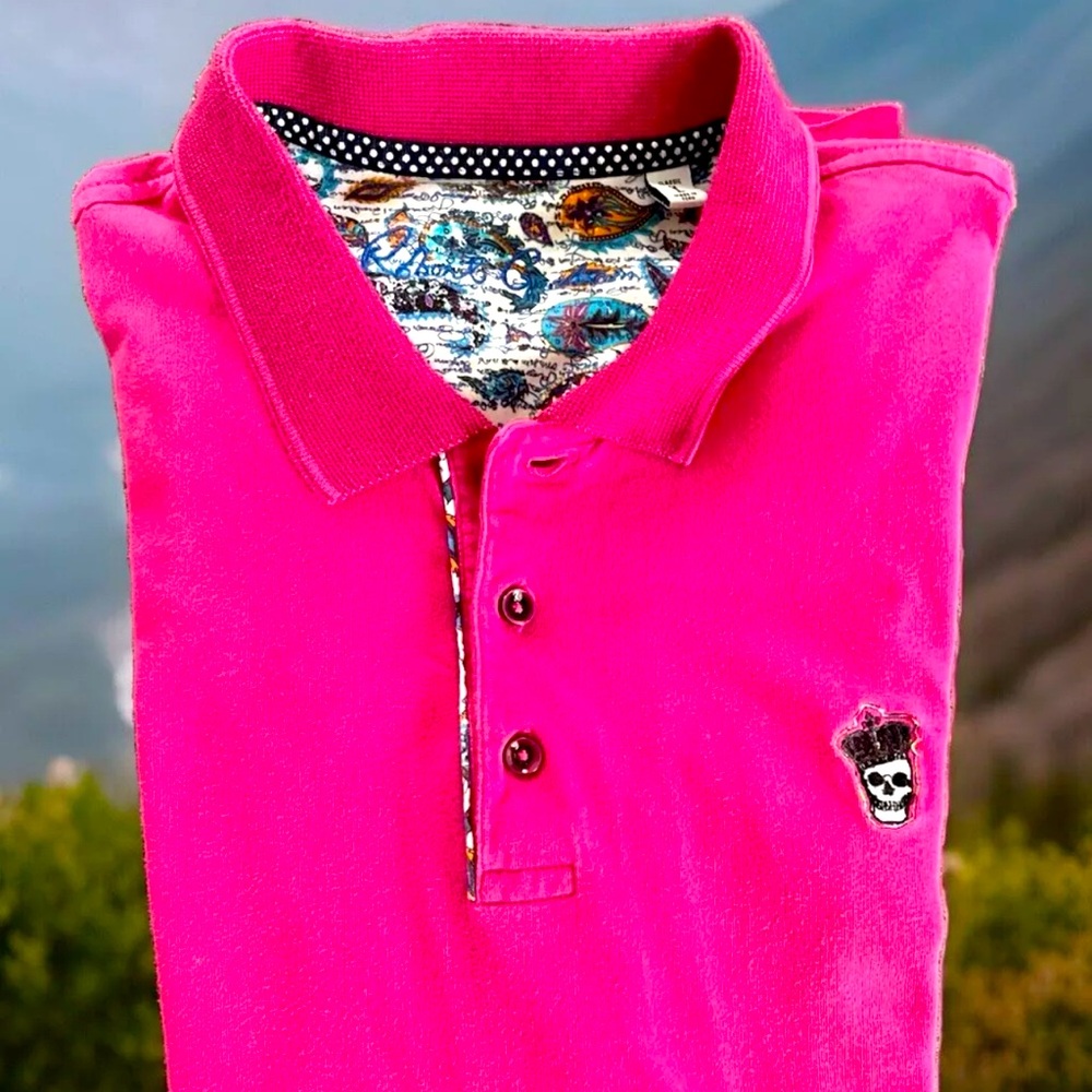 Robert Graham Pink Polo The Player Shirt Mens Sz Large Classic Fit Short Sleeve